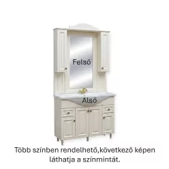   Barokk 100 KOMPLETT Fürdőszobaszekrény lámpával és mosdókagylóval, Fazettás, Selyem Fehér