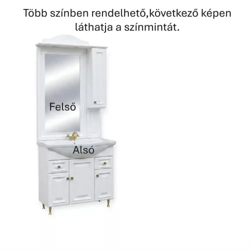 Barokk 80 Komplett Fürdőszobaszekrény lámpával és mosdókagylóval, Fazettás, Selyem Fehér
